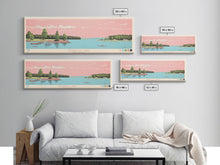 Carregar imagem no visualizador da galeria, Eufaula Lake Oklahoma Framed Canvas Print, Panoramic Art, Midcentury Modern, Pop Art, Living Room Wall Art, Travel Poster, Nature Art