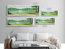 Carregar imagem no visualizador da galeria, Farrington Lake New Jersey Framed Canvas Print, Panoramic Art, Midcentury Modern, Pop Art, Living Room Wall Art, Travel Poster, Nature Art, Home Decor