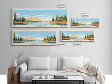 Carregar imagem no visualizador da galeria, Flathead Lake Montana Framed Canvas Print, Panoramic Wall Art, Midcentury Modern, Pop Art, Bedroom Decor, Travel Poster, Nature Painting, Artistic Decor