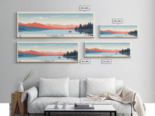 Carregar imagem no visualizador da galeria, Flathead Lake Montana Framed Canvas Print, Panoramic Wall Art, Midcentury Modern, Pop Art, Bedroom Decor, Travel Poster, Nature Art, Artistic Decor