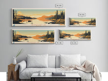 Load image into Gallery viewer, Georgetown Lake Montana Framed Canvas Print, Panoramic Wall Art, Midcentury Modern, Pop Art, Living Room Decor, Travel Poster, Nature Art, Lake House Art