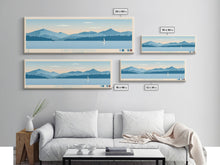 Load image into Gallery viewer, Lake Memphremagog Vermont Framed Canvas Print, Panoramic Wall Art, Midcentury Modern, Pop Art, Bedroom Art, Travel Poster, Lake House Decor