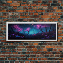 Load image into Gallery viewer, Beautiful Fantasy Forest, Framed Canvas Print, Fantasy Art, Butterflies and Fireflies Light up a Fairy Forest At Night, Framed Wall Art