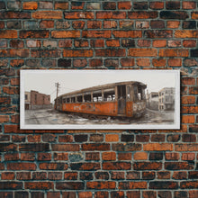 Carregar imagem no visualizador da galeria, Abandoned Orange Train, Graffiti Art, Urban Art Print, Street Art, Wall Decor, Large Canvas Print, Panoramic, Wall Art, Canvas Print