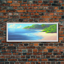 Carregar imagem no visualizador da galeria, Canvas Tropical Beach Wall Art, Seashore, Palm Trees, Island, Beach Scene Art Print, Wall Decor, Green, Panoramic, Wall Art, Canvas Print