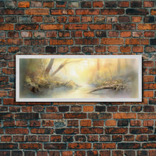 Load image into Gallery viewer, Beautiful Misty Landscape Wall Art Print, Foggy Lake, River, Trees, Wall Decor, Large Canvas Art Print, Panoramic, Wall Art, Canvas Print