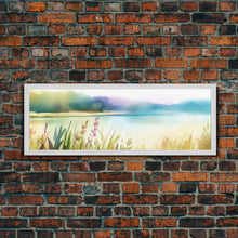 Carregar imagem no visualizador da galeria, Abstract Nature Wall Art Print, Wildflowers, Lake, River, Watercolor Art, Large Canvas Art Print, Panoramic, Wall Art, Canvas Print