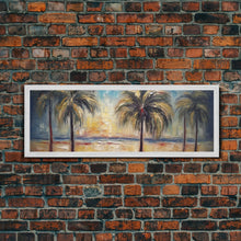 Carregar imagem no visualizador da galeria, Abstract Beach Canvas Art Print, Sunset, Coconut Trees, Textured Abstract Print, Canvas Wall Art Beach, Panoramic, Wall Art, Canvas Print