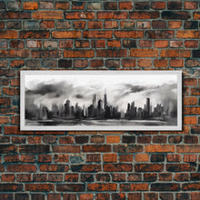 Carregar imagem no visualizador da galeria, Abstract City Art, Cityscape Wall Art, City Skyline Wall Art, Black And White Urban Art Print, Wall Decor, Panoramic, Wall Art, Canvas Print