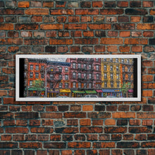 Carregar imagem no visualizador da galeria, Abstract Row Of Buildings City Canvas Print, Large Urban Art Print, Cityscape Art, Vibrant Art, Panoramic, Wall Art, Canvas Print