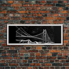 Load image into Gallery viewer, Black And White Suspension Bridge Canvas Print, Large Urban Art Print, Line Art, Chalk Wall Decor, Panoramic, Wall Art, Canvas Print