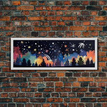 Carregar imagem no visualizador da galeria, Abstract Forest Art, Dark Forest Art, Autumn Canvas Print, Starry Night Sky, Framed Canvas Print, Panoramic, Wall Art, Canvas Print