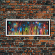 Load image into Gallery viewer, Abstract Forest Art, Woods Wall Art, Forest Art Print, Sparklers, Stars, Colorful Canvas Print, Panoramic, Wall Art, Canvas Print