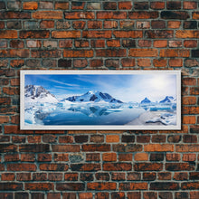 Load image into Gallery viewer, Beautiful Photographic Panoramic of Antarctica, Sunset Photography, Winter Decor, Christmas Deco, Framed Canvas Print, Landscape Photography