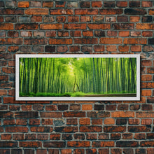 Load image into Gallery viewer, Beautiful Photographic Panoramic of Arashiyama Bamboo Grove Kyoto Japan, Framed Canvas Print, Landscape Photography, Landmark Art