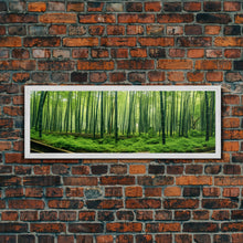 Load image into Gallery viewer, Beautiful Photographic Panoramic of Arashiyama Bamboo Grove Kyoto Japan, Framed Canvas Print, Landscape Photography, Landmark Art