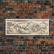 Load image into Gallery viewer, RPG World Map Concept Art, Ready To Hang Canvas Print, Panoramic Art, Extra Wide Wall Decor, Cool Mancave Art, D&D, DND