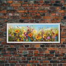 Carregar imagem no visualizador da galeria, Panoramic Wild Flower Mural Canvas Print, Framed Wall Art, Minimalist Decor, Abstract Oil Painting Of Flowers, Floral Art