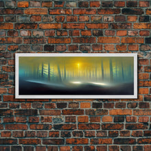 Carregar imagem no visualizador da galeria, Foggy Forest, UFO Sighting, Ready To Hang Canvas Print, Panoramic Art, Scifi Wall Art