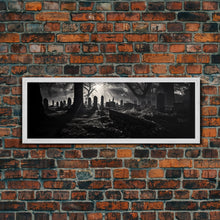 Cargar imagen en el visor de la galería, Spooky Halloween Decor, Black and White Photograph Of A Creepy Cematary, Graveyard Decor, Witchy Art