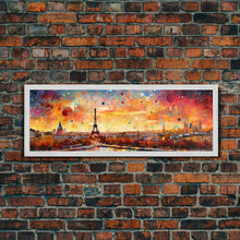 Load image into Gallery viewer, Eiffel Tower Abstract Paris France Panoramic Framed Canvas Print, Van Gogh Inspired Original Painting, Colorful Wall Art