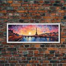 Load image into Gallery viewer, Eiffel Tower Abstract Paris France Panoramic Framed Canvas Print, Van Gogh Inspired Original Painting, Colorful Wall Art