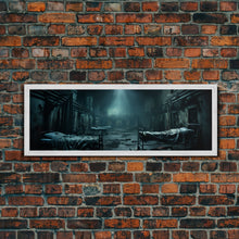 Load image into Gallery viewer, An Abandoned Insane Asylum, Canvas Print Framed Halloween Art, Spooky Decor Panoramic Halloween Art, Halloween Wall Art, Halloween Art Print