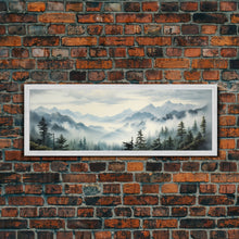 Carregar imagem no visualizador da galeria, Foggy Mountain Forest Canvas Print, Oil Landscape Painting On Canvas - Ready To Hang Large Panoramic Canvas Wall Art Prints, Framed Wall Art
