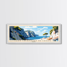 Load image into Gallery viewer, Les Calanques de Cassis, France Panoramic Print, Vacation Gift, France Wall Art, Beach Painting, Beach Decor, Large Wall Art, Wood Frame Art