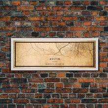 Load image into Gallery viewer, Panoramic Austin Map Print Canvas or Poster, Texas Map Art, Texas Map Print, Vintage Texas Map Framed Art, Retro / Distressed Office Art