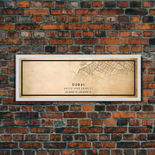Load image into Gallery viewer, Dubai UAE Panoramic map print poster or framed canvas, Dubai map print poster canvas, Dubai city map print poster canvas, Vintage Travel Art