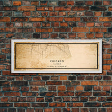 Load image into Gallery viewer, Distressed Panoramic Chicago map print poster or framed canvas, Illinois road map print poster canvas, Chicago city map print poster canvas