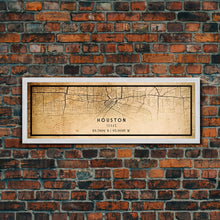 Load image into Gallery viewer, Distressed Panoramic Houston map print poster canvas print, framed road map art, map print poster canvas, Houston city map print canvas