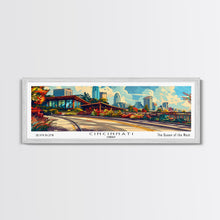 Load image into Gallery viewer, Cincinnati Ohio Panoramic Painting Framed Canvas Print, Mid Century Modern Art, Pop Art Style, Travel Poster, Wall Art Decor