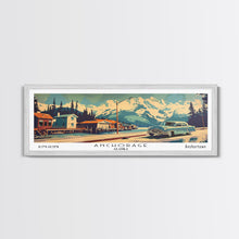 Load image into Gallery viewer, Anchorage Alaska Panoramic Painting, Mid Century Modern Framed Canvas Print, Retro Pop Art Travel Poster, Wall Art, Home Decor, Office Art