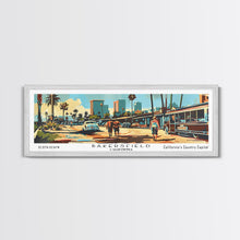 Load image into Gallery viewer, Bakersfield California Panoramic Wall Art, Mid Century Modern Framed Canvas Print, Retro Pop Art Travel Poster, Office Wall Art, Living Room Decor