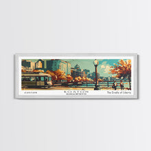 Load image into Gallery viewer, Boston Massachusetts Panoramic Wall Art, Mid Century Modern Framed Canvas Print, Retro Pop Art Travel Poster, Office Art, Living Room Decor