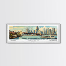 Cargar imagen en el visor de la galería, Chicago Illinois Panoramic Painting, Mid Century Modern Framed Canvas Print, Retro Pop Art Travel Poster, Wall Decor, Gift Idea, Home Decor