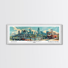 Load image into Gallery viewer, Cincinnati Ohio Panoramic Wall Art, Retro Pop Art Framed Canvas Print, Mid Century Modern Travel Poster, Living Room Decor, Wall Hanging, Office Art