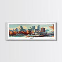 Load image into Gallery viewer, Columbus Ohio Panoramic Painting, Mid Century Modern Framed Canvas Print, Retro Pop Art Travel Poster, Wall Art, Home Decor, Office Art, Gift Idea