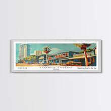 Cargar imagen en el visor de la galería, Corpus Christi Texas Panoramic Painting, Mid Century Modern Framed Canvas Print, Retro Pop Art Travel Poster, Wall Decor, Home Decor, Wall Hanging