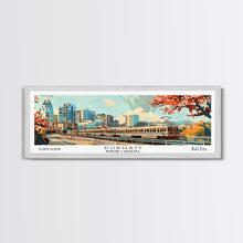 Load image into Gallery viewer, Durham North Carolina Panoramic Painting, Mid Century Modern Framed Canvas Print, Retro Pop Art Travel Poster, Wall Decor, Home Decor, Wall Hanging