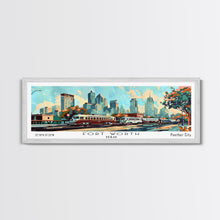 Carregar imagem no visualizador da galeria, Fort Worth Texas Panoramic Wall Art, Mid Century Modern Framed Canvas Print, Retro Pop Art Travel Poster, Office Art, Living Room Decor