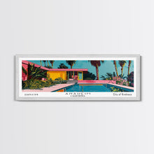 Load image into Gallery viewer, Anaheim California Panoramic Painting, Mid Century Modern Framed Canvas Print, Retro Pop Art Travel Poster, Office Wall Art, City Print