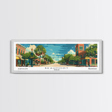 Load image into Gallery viewer, Beaumont Texas Panoramic Painting, Mid Century Modern Framed Canvas Print, Retro Pop Art Travel Poster, Living Room Wall Art, City Print