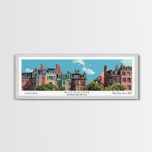 Load image into Gallery viewer, Boston Massachusetts Panoramic Painting, Mid Century Modern Framed Canvas Print, Retro Pop Art Travel Poster, Home Decor, City Art