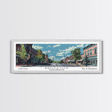 Load image into Gallery viewer, Brockton Massachusetts Panoramic Painting, Mid Century Modern Framed Canvas Print, Retro Pop Art Travel Poster, Home Decor, City Art