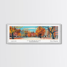 Carregar imagem no visualizador da galeria, Cambridge Massachusetts Panoramic Painting, Mid Century Modern Framed Canvas Print, Retro Pop Art Travel Poster, Home Decor, City Print