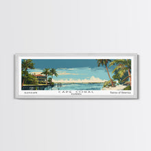Carregar imagem no visualizador da galeria, Cape Coral Florida Panoramic Painting, Mid Century Modern Framed Canvas Print, Retro Pop Art Travel Poster, Home Decor, City Print