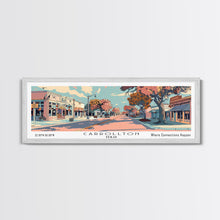 Cargar imagen en el visor de la galería, Carrollton Texas Panoramic Painting, Mid Century Modern Framed Canvas Print, Retro Pop Art Travel Poster, Office Wall Art, City Print